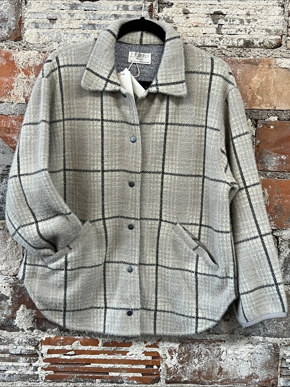 Z Supply Beige Plaid Bronx Plaid Jacket with Black Windowpane design